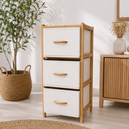 3 Çekmeceli Bambu Kabin - Çok Amaçlı Organizer Şifonyer (78.5 x 37 x 34.5 cm)