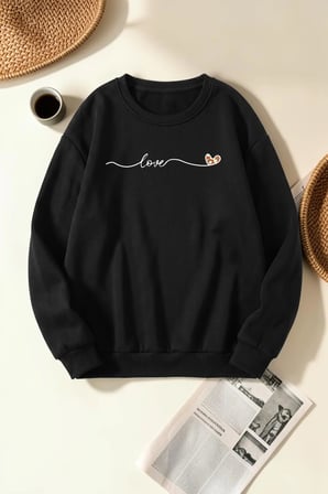 Unisex Sonsuz Aşk Baskılı Bisiklet Yaka Sweatshirt