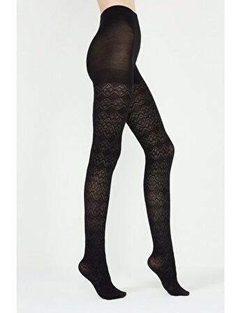 Penti Kadın Külotlu 150 Den Caroline Desenli Triko Kalın Siyah Çorap