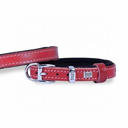 Doggie Konfor Deri Sade Boyun Tasması Kırmızı 1,5x25 30 Cm 