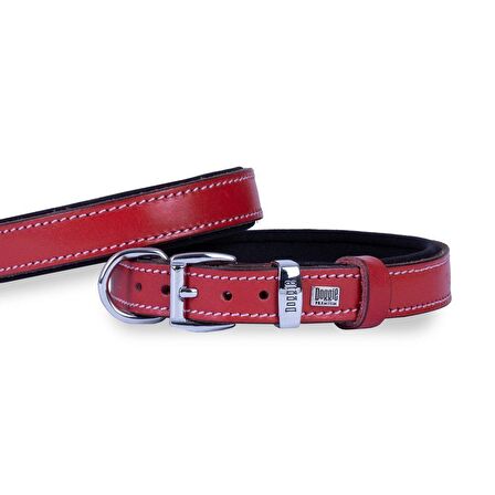 Doggie Konfor Deri Sade Boyun Tasması Kırmızı 2x35 40 Cm 