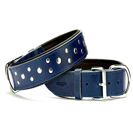 Doggie Comfort Rivetli Deri Boyun Tasması Mavi SBT-4011 4,0x65 cm 