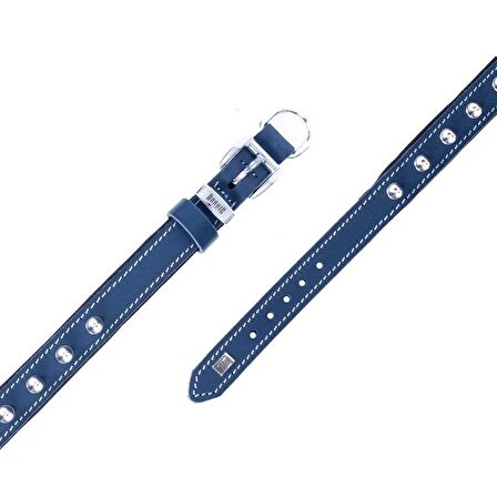 Doggie Konforlu Gerçek Deriden El Yapımı Çivili Köpek Boyun Tasması 2,5x37-45cm Royal Mavi