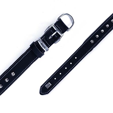 Doggie Konforlu Gerçek Deriden El Yapımı Çivili Köpek Boyun Tasması 3x42-50cm Siyah