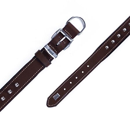 Doggie Konforlu Gerçek Deriden El Yapımı Çivili Köpek Boyun Tasması 3x42-50cm Kahverengi