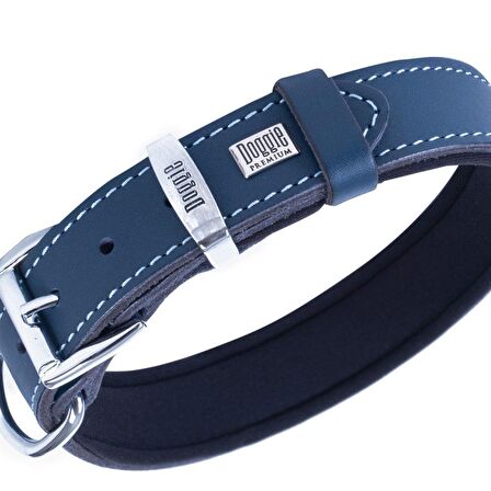 Doggie Konforlu Gerçek Deriden El Yapımı Çivili Köpek Boyun Tasması 3x42-50cm Royal Mavi
