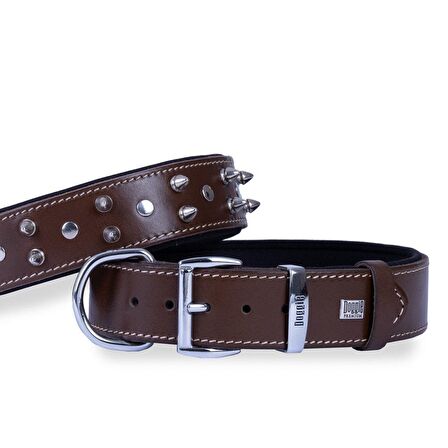 Doggie Konforlu Gerçek Deriden El Yapımı Çivili Köpek Boyun Tasması 4x52-60cm Kahverengi