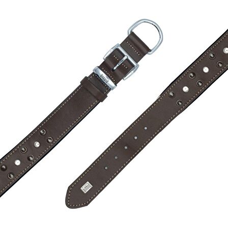 Doggie Konforlu Gerçek Deriden El Yapımı Çivili Köpek Boyun Tasması 4x57-65cm Kahverengi