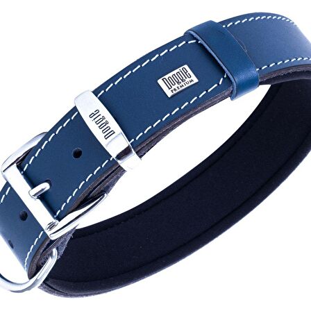 Doggie Konforlu Gerçek Deriden El Yapımı Çivili Köpek Boyun Tasması 4x57-65cm Royal Mavi