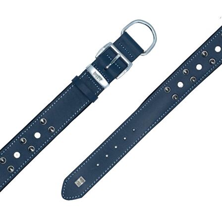 Doggie Konforlu Gerçek Deriden El Yapımı Çivili Köpek Boyun Tasması 4x57-65cm Royal Mavi