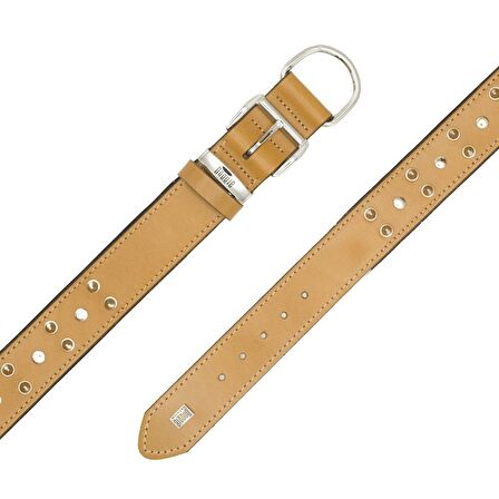 Doggie Konforlu Gerçek Deriden El Yapımı Çivili Köpek Boyun Tasması 4x57-65cm Camel