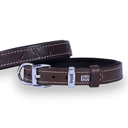 Doggie Deri Kemik Desenli Boyun Tasması M 2x35-40cm Kahverengi