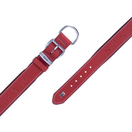 Doggie Deri Kemik Desenli Boyun Tasması M 3.5x47-55cm Kırmızı