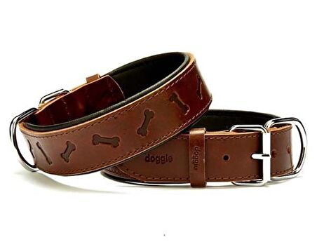 Doggie Comfort Deri Kemik Desenli Köpek Boyun Tasması Medium Kahverengi 4x52-60 Cm