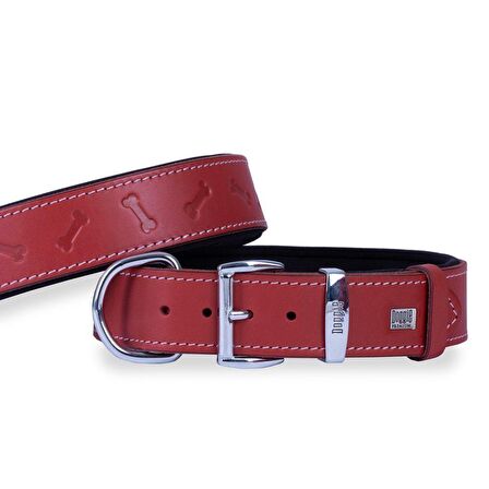 Doggie Deri Kemik Desenli Boyun Tasması M 4x52-60cm Kırmızı