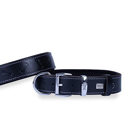 Doggie Deri Kemik Desenli Boyun Tasması L 3.5x52-60cm Siyah