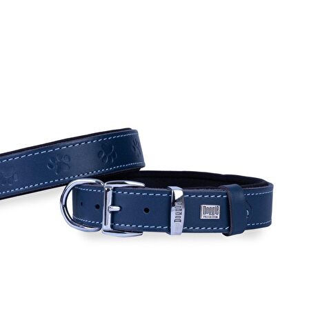 Doggie Köpek Boyun Tasması Konfor Gerçek Deriden El Yapımı Pati Desenli Royal Mavi M 2.5x37-45 Cm