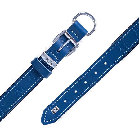 Doggie Köpek Boyun Tasması Konfor Gerçek Deriden El Yapımı Pati Desenli Royal Mavi M 2.5x37-45 Cm