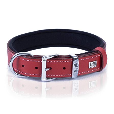Doggie Köpek Boyun Tasması Konfor Gerçek Deriden El Yapımı Pati Desenli Kırmızı M 3x42-50 Cm
