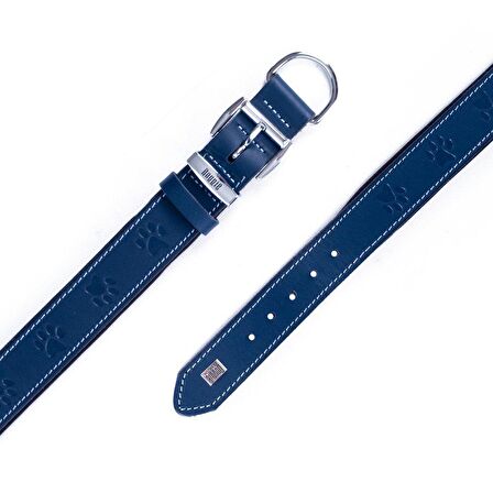 Doggie Köpek Boyun Tasması Konfor Gerçek Deriden El Yapımı Pati Desenli Royal Mavi M 3x42-50 Cm