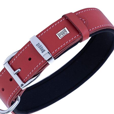 Doggie Köpek Boyun Tasması Konfor Gerçek Deriden El Yapımı Pati Desenli Kırmızı L 4x57-65 Cm
