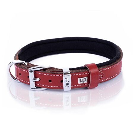 Doggie Konforlu Gerçek Deriden El Yapımı Kemik Süslü Köpek Boyun Tasması 2x30-35cm Kırmızı