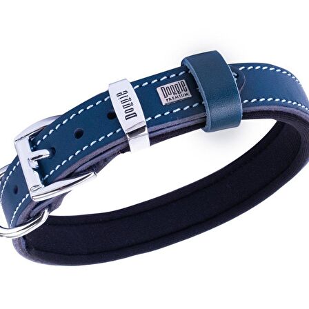 Doggie Konforlu Gerçek Deriden El Yapımı Kemik Süslü Köpek Boyun Tasması 2x30-35cm Royal Mavi