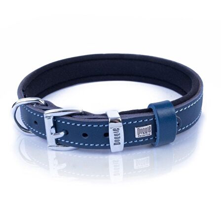 Doggie Konforlu Gerçek Deriden El Yapımı Kemik Süslü Köpek Boyun Tasması 2x30-35cm Royal Mavi