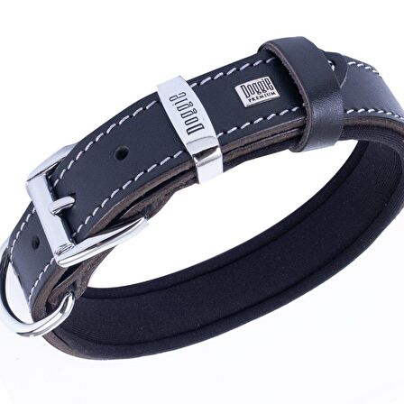 Doggie Konforlu Gerçek Deriden El Yapımı Kemik Süslü Köpek Boyun Tasması 2,5x37-45cm Siyah