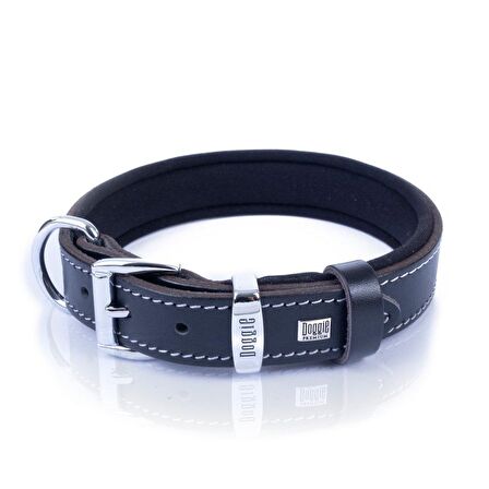 Doggie Konforlu Gerçek Deriden El Yapımı Kemik Süslü Köpek Boyun Tasması 2,5x37-45cm Siyah