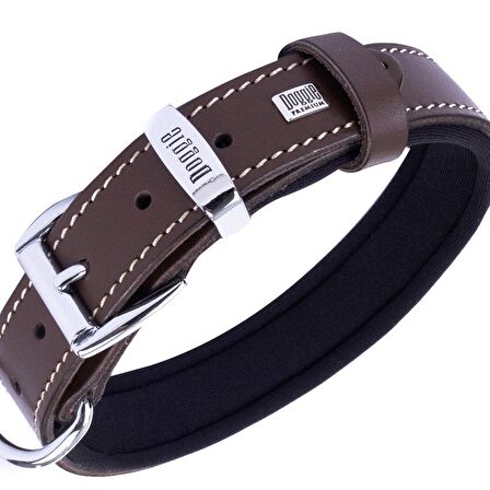Doggie Konforlu Gerçek Deriden El Yapımı Kemik Süslü Köpek Boyun Tasması 2,5x37-45cm Kahverengi