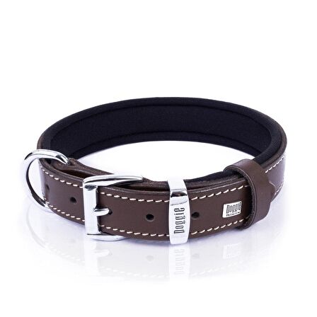 Doggie Konforlu Gerçek Deriden El Yapımı Kemik Süslü Köpek Boyun Tasması 2,5x37-45cm Kahverengi