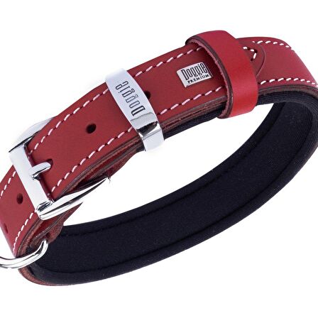 Doggie Konforlu Gerçek Deriden El Yapımı Kemik Süslü Köpek Boyun Tasması 2,5x37-45cm Kırmızı