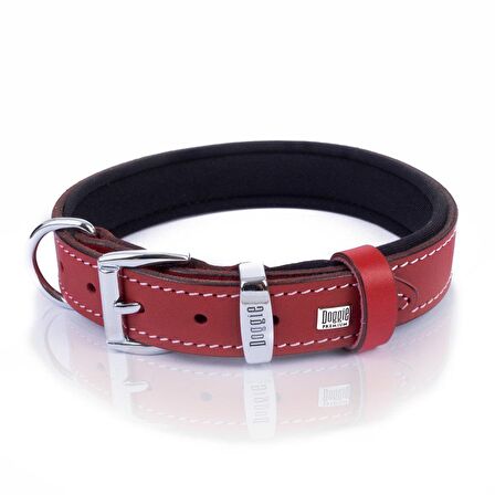 Doggie Konforlu Gerçek Deriden El Yapımı Kemik Süslü Köpek Boyun Tasması 2,5x37-45cm Kırmızı