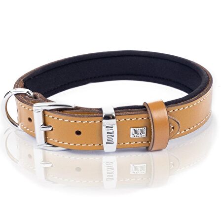 Doggie Konforlu Gerçek Deriden El Yapımı Kemik Süslü Köpek Boyun Tasması 2,5x37-45cm Camel