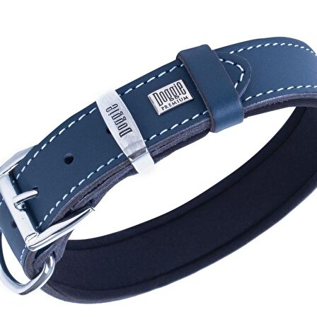 Doggie Konforlu Gerçek Deriden El Yapımı Kemik Süslü Köpek Boyun Tasması 3x42-50cm Royal Mavi