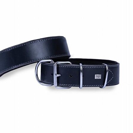 Doggie Çift Kat Deri Güçlü Sade Boyun Tasma Siyah 5x55-65 Cm 