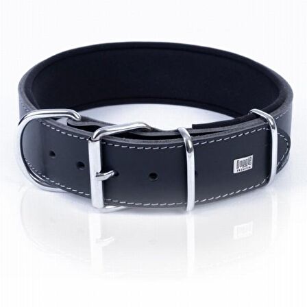 Doggie Çift Kat Deri Güçlü Sade Boyun Tasma Siyah 5x55-65 Cm 