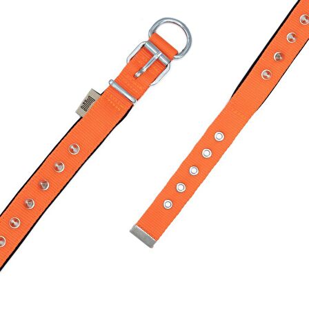 Doggie Konforlu Dokumadan El Yapımı Çivili Köpek Boyun Tasması 2,5x37-45cm Turuncu
