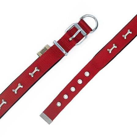 Doggie Comfort Metal Kemik İşlemeli Köpek Boyun Tasması M 2.5x37-45cm Kırmızı