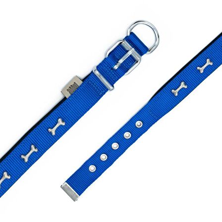 Doggie Comfort Metal Kemik İşlemeli Köpek Boyun Tasması L 2.5x42-50cm Royal Mavi