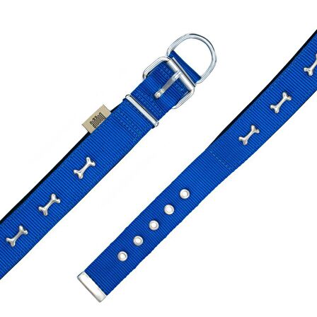 Doggie Comfort Metal Kemik İşlemeli Köpek Boyun Tasması L 3x47-55cm Royal Mavi