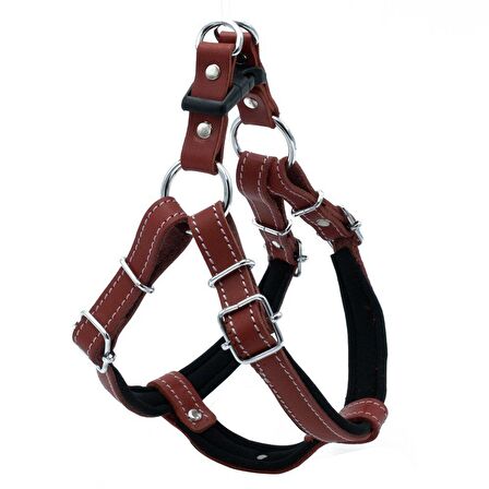 Doggie Konforlu Gerçek Deriden El Yapımı Ronin Model Köpek Göğüs Tasması M-2x45-55cm Kırmızı