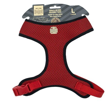 Doggie Havalı Dokumadan El Yapımı Küçük Irk Köpek Göğüs Tasması L-2x45-55cm Kırmızı