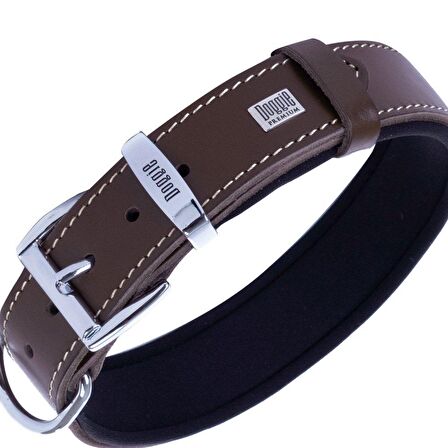 Doggie Konforlu Gerçek Deriden El Yapımı Kemik Süslü Köpek Boyun Tasması 3,5x52-60cm Kahverengi