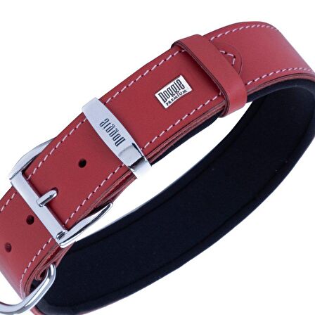 Doggie Konforlu Gerçek Deriden El Yapımı Kemik Süslü Köpek Boyun Tasması 3,5x52-60cm Kırmızı