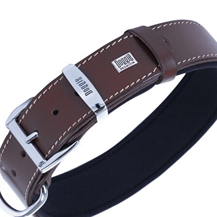 Doggie Konforlu Gerçek Deriden El Yapımı Kemik Süslü Köpek Boyun Tasması 4x57-65cm Kahverengi