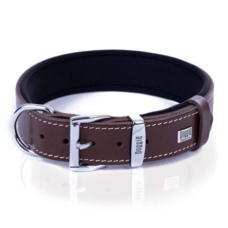 Doggie Konforlu Gerçek Deriden El Yapımı Kemik Süslü Köpek Boyun Tasması 4x57-65cm Kahverengi