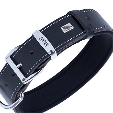 Doggie İsimlikli Deri Boyun Tasması L 3.5x52-60cm Siyah