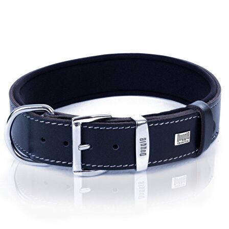 Doggie İsimlikli Deri Boyun Tasması L 3.5x52-60cm Siyah